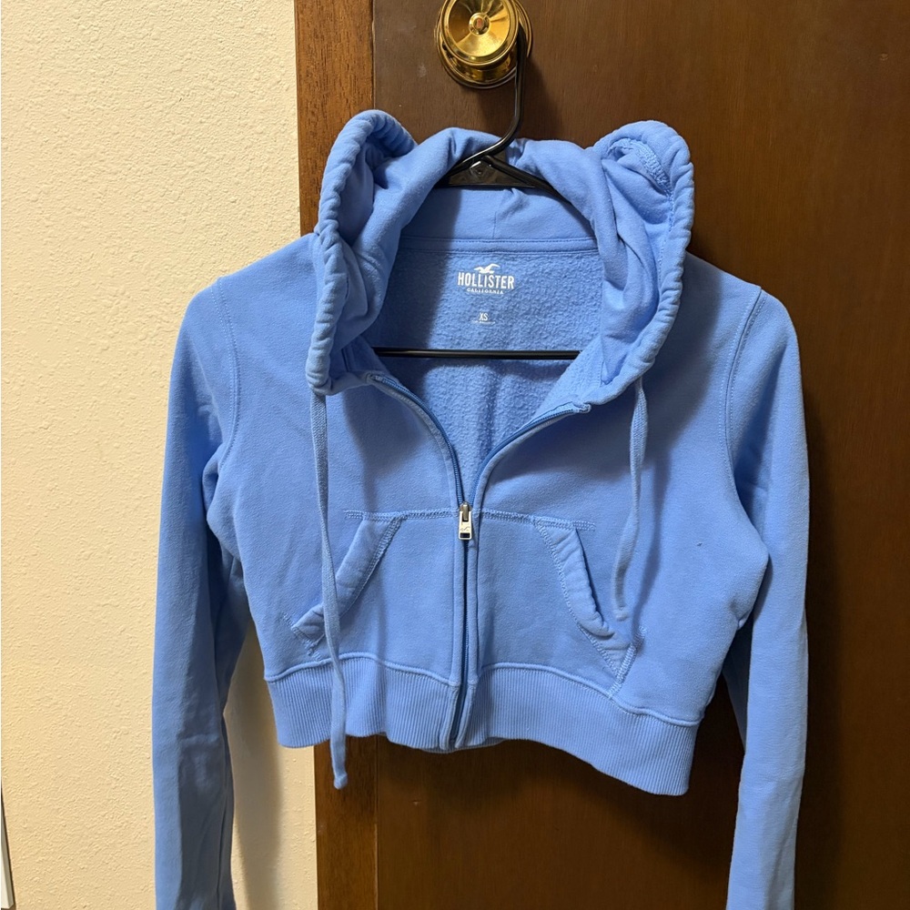 Hollister Light Blue Zip-Up Cropped Hoodie